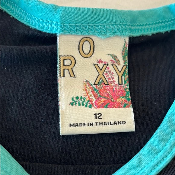 Roxy Black and Teal Rash Guard Stretch Size 12 - Picture 2 of 7